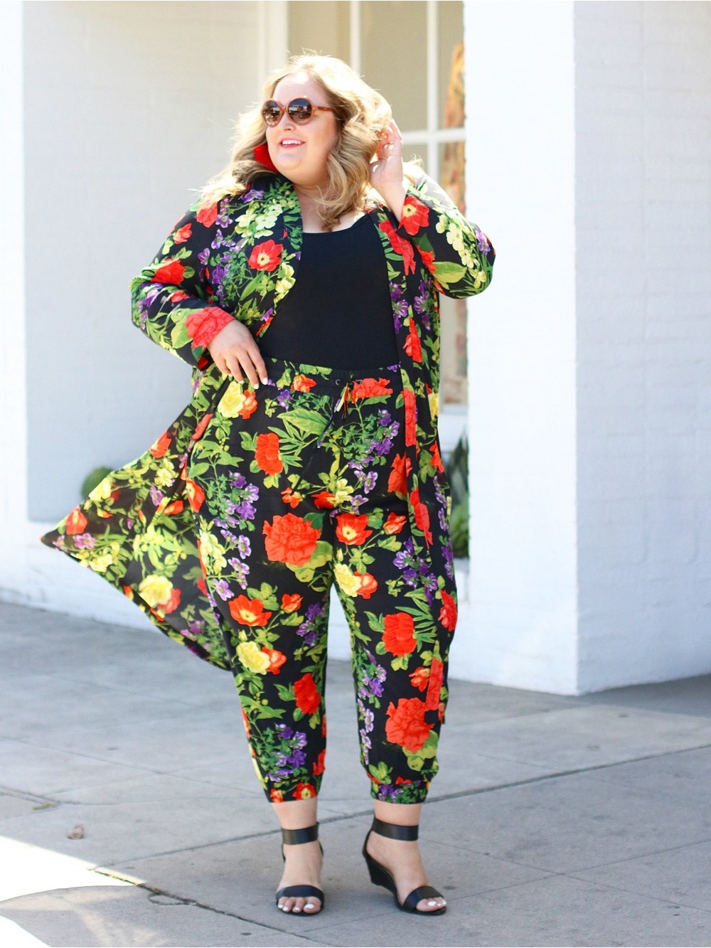 LANE BRYANT FLORAL DUSTER & JOGGER SET